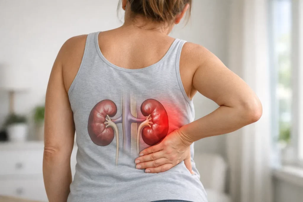 Illustration of kidney stone pain location on human body